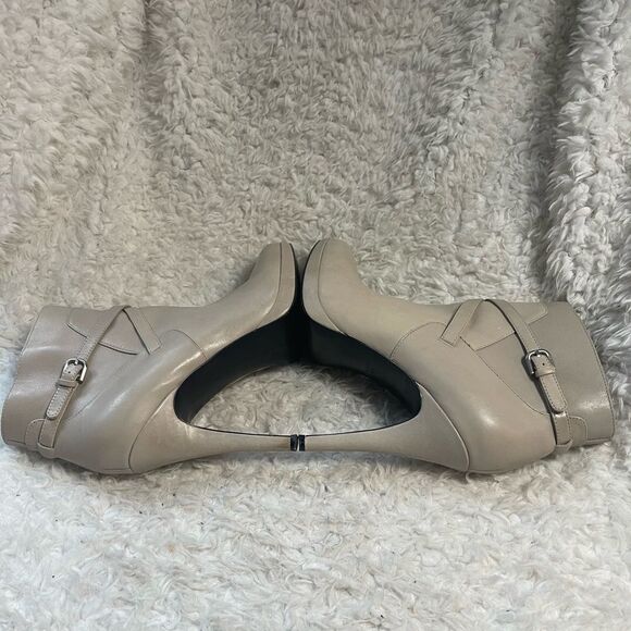 Nine West Elegant leather Beige Ankle platform heels Boots side zipper SZ10M - Picture 7 of 12